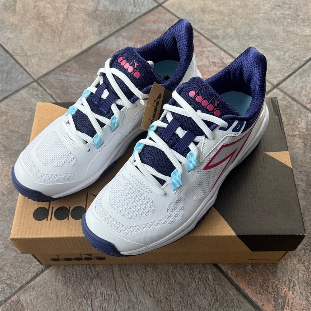 Diadora Women’s US 8W White Navy Pink Sneakers NWT